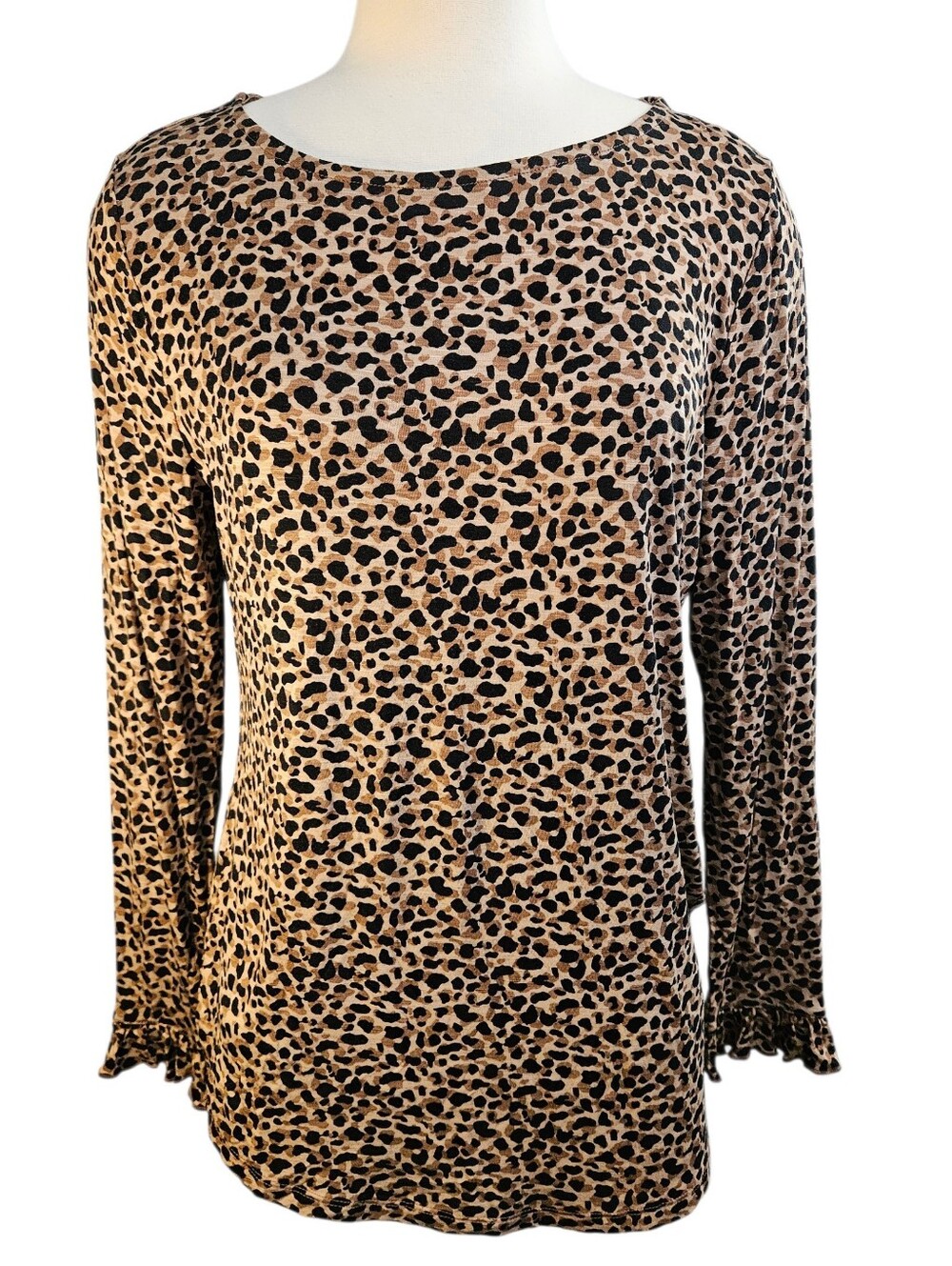 Maurices 24/7 Large Animal Print Long-Sleeve Women's Top - Taupe/Black, NWT